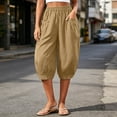 thumbnail image 2 of Zulora Women's High Waisted Wide Leg Capri Pants Stretchy Elastic Waist Pleated Cropped Trousers Loose Casual Summer Pants, 2 of 9
