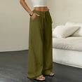 thumbnail image 5 of Womens Linen Pants Drawstring Elastic Waist Wide Leg Beach Pants for Women Cotton Linen Palazzo Pant with Pockets Army Green L, 5 of 5