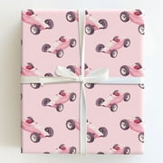 Pink Vintage Race Car Watercolor Pattern Gift Wrapping Paper