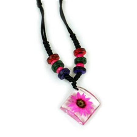 Ed Speldy East NEK105 Beaded Necklace - Pink Flower with Clear Background