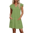 thumbnail image 2 of Aimik Womens V Neck Ruffle Sleeve Shift Dress Loose Fit Flowy Mini Casual Dresses with Pockets for Summer Beach Travel, 2 of 6