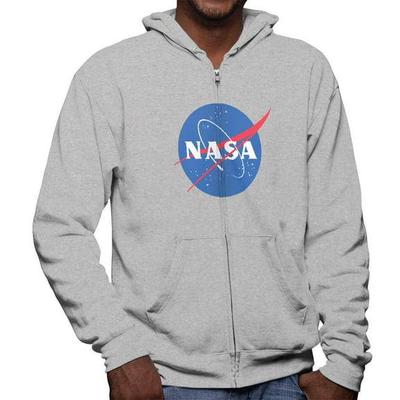 NASA Logo Mens Full Zip Hoodie Heather LG