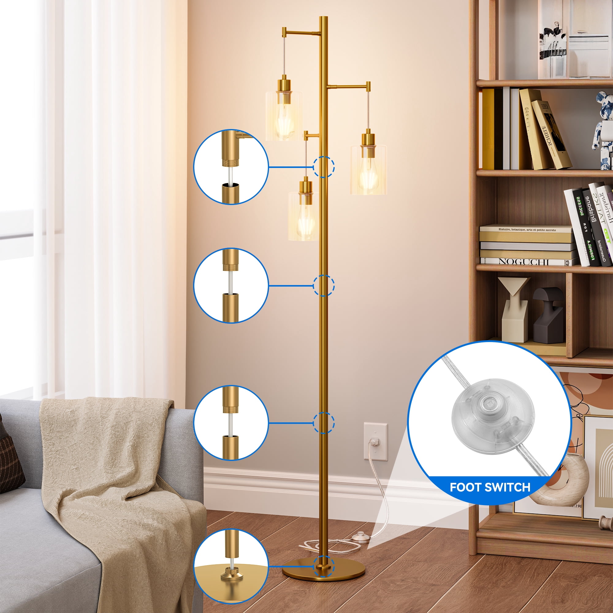 Uforic 3-Light Modern Tree Floor Lamp for Bedroom Office Living Room.(Bulbs Not Included)