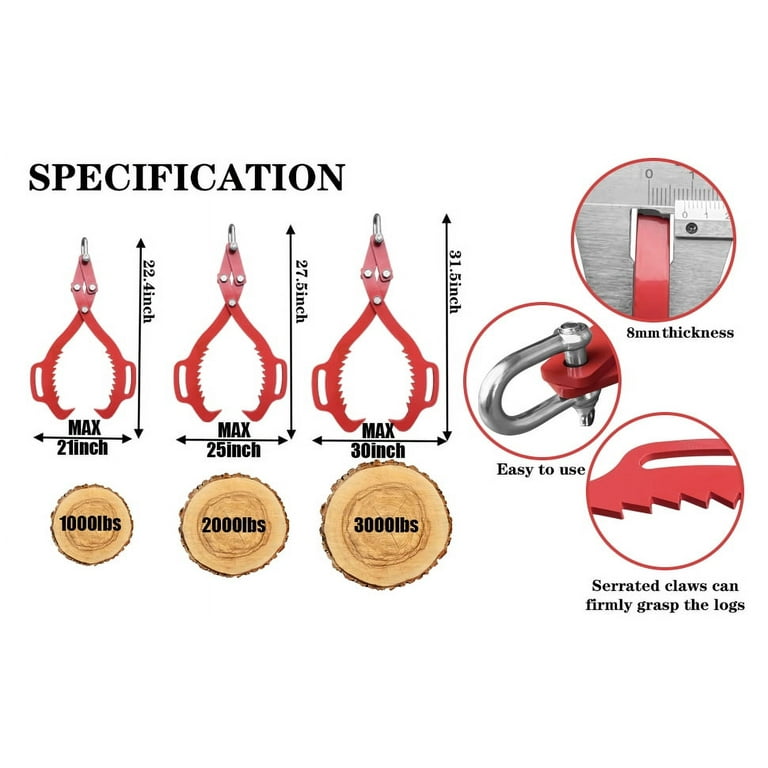 36" Log Lifting Tongs – 4-Claw Grapple For Wood Hauling | Heavy Duty Steel Construction | Fits Most Log Splitters & Trailers