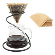 LEIJOCO Pour Over Coffee Maker Set – Includes Glass Coffee Dripper, Metal Dripper Stand, Heat Resistance 600ml Coffee Server and 40 Count Paper Coffee Filters, 4 in 1 Black Set