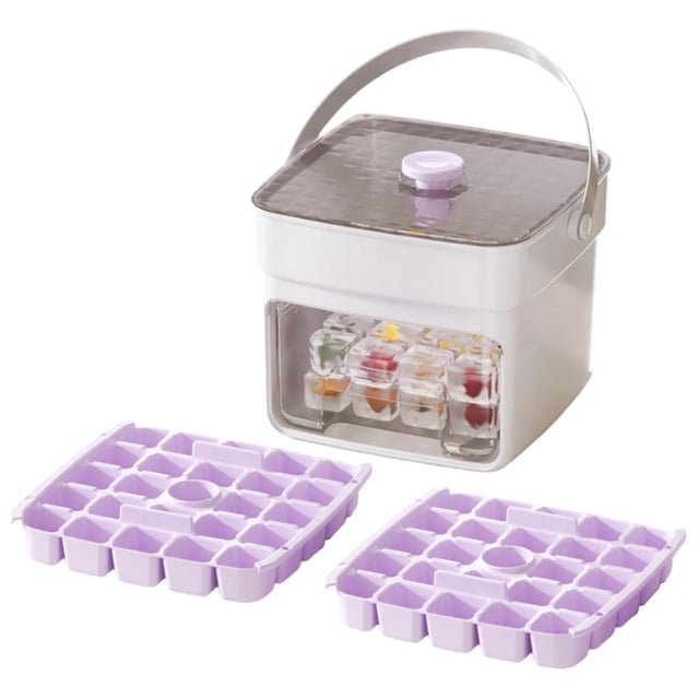 Compact Double Layer Tray with Lid and Type Ice Maker for Freezer Pull Out Ice Drawer with Portable Handle Space Saving Small Ice with Ice