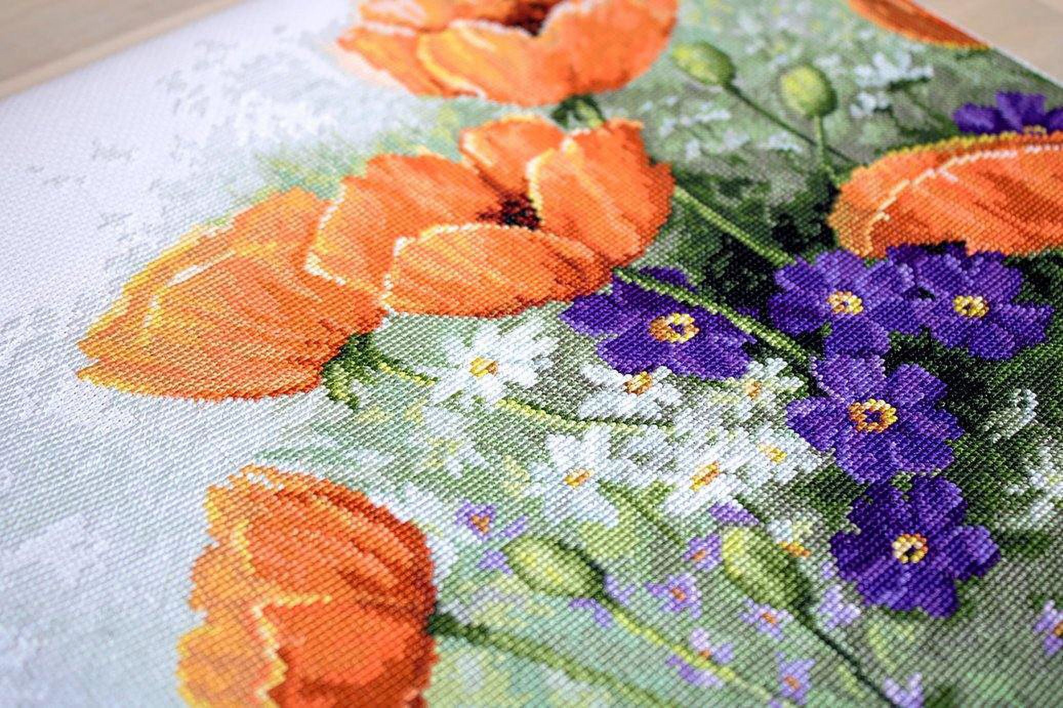 Counted Cross-Stitch Kit Poppies B2368 Needlework Flowers Orange Purple Green White Nature By Luca-S Canvas Cotton Easy Grass