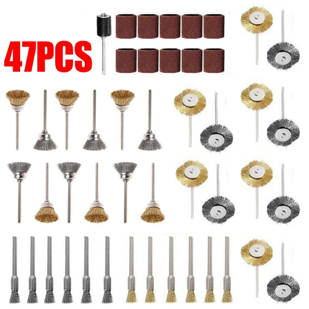 47PCS Wire Steel Brass Brushes Polishing Brush Wheels Set for Dremel Rotary Tool