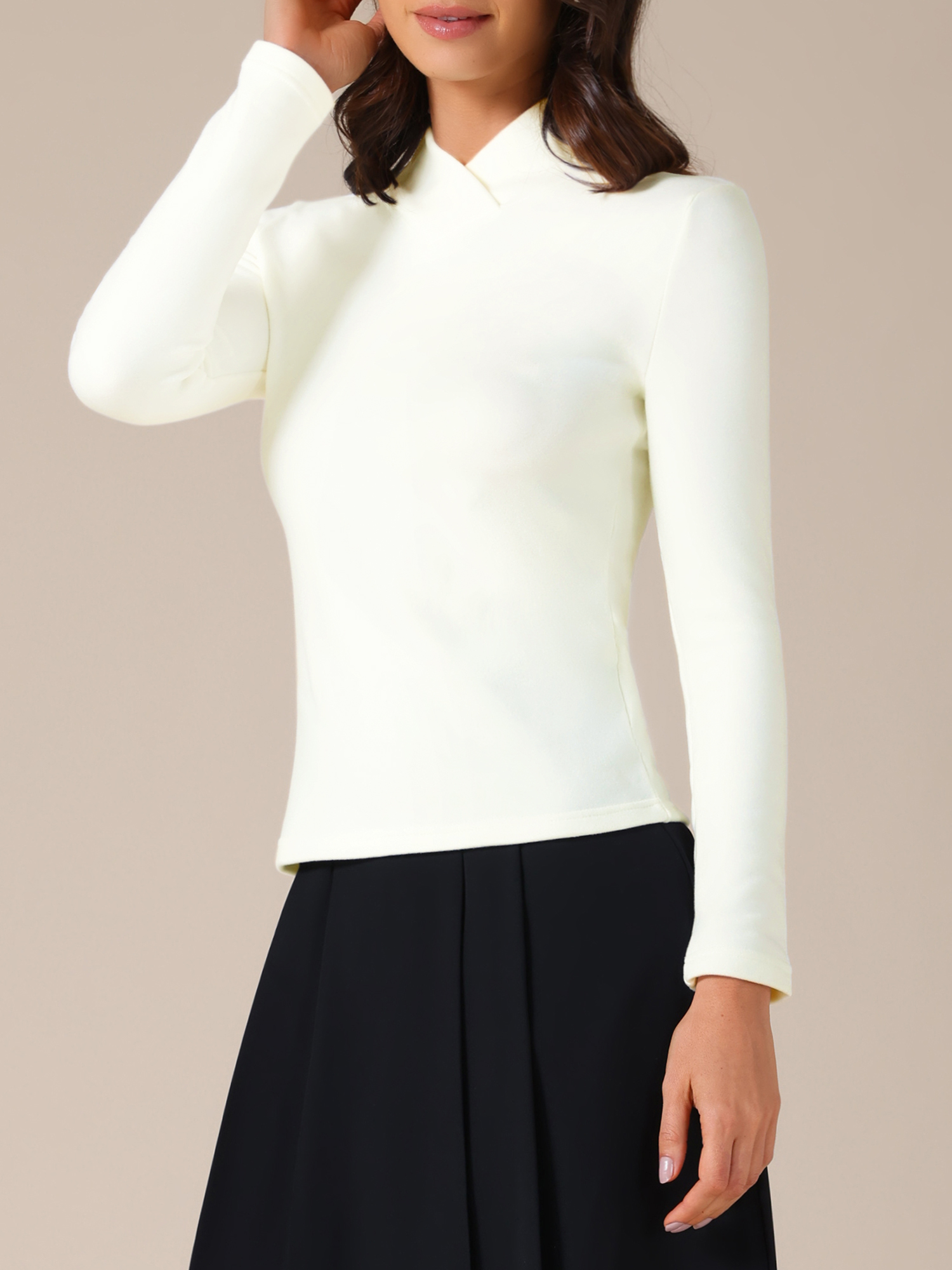DARING DIVA Women's Basic Long Sleeve Solid Color Thermal Shirts XS White