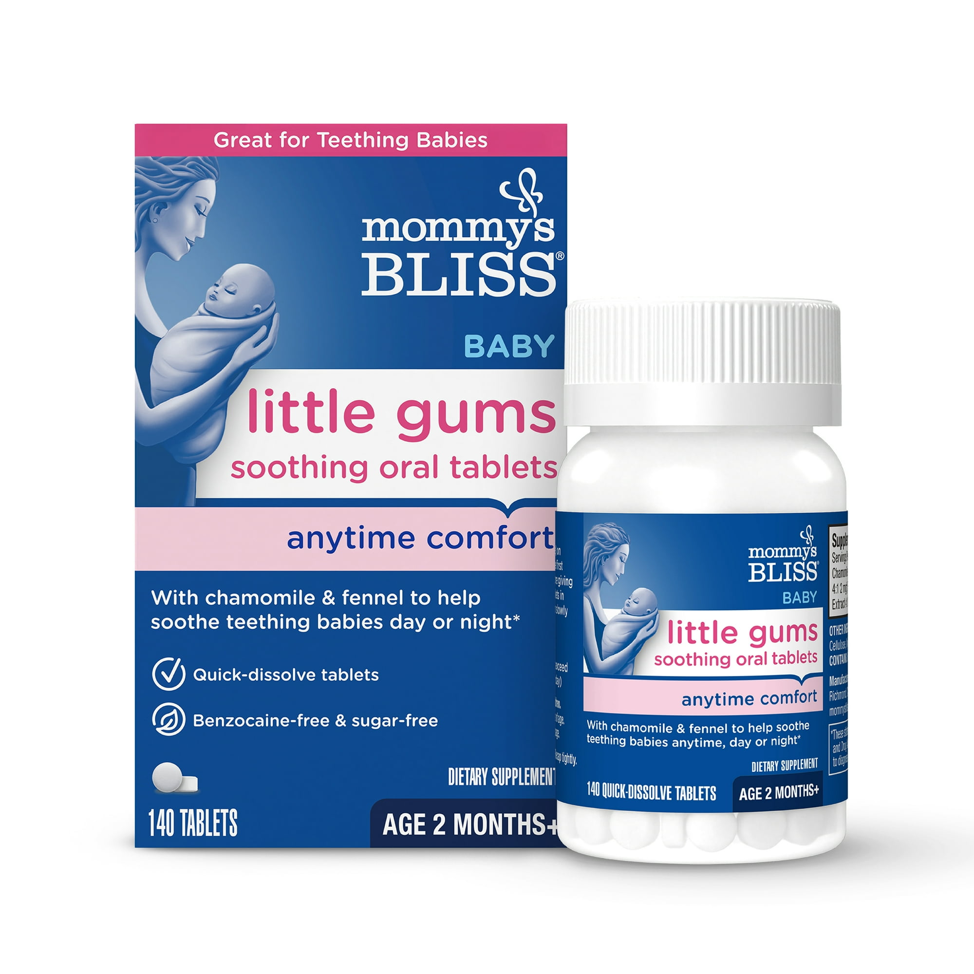Mommy's Bliss Little Gums Baby Benzocaine and Sugar Free Soothing Oral Dissolving Tablets, 140 Tablets