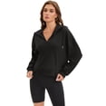 thumbnail image 3 of DARING DIVA Women's Stylish Cropped Half Zip Hoodie with Trendy Side Slits S Black, 3 of 7