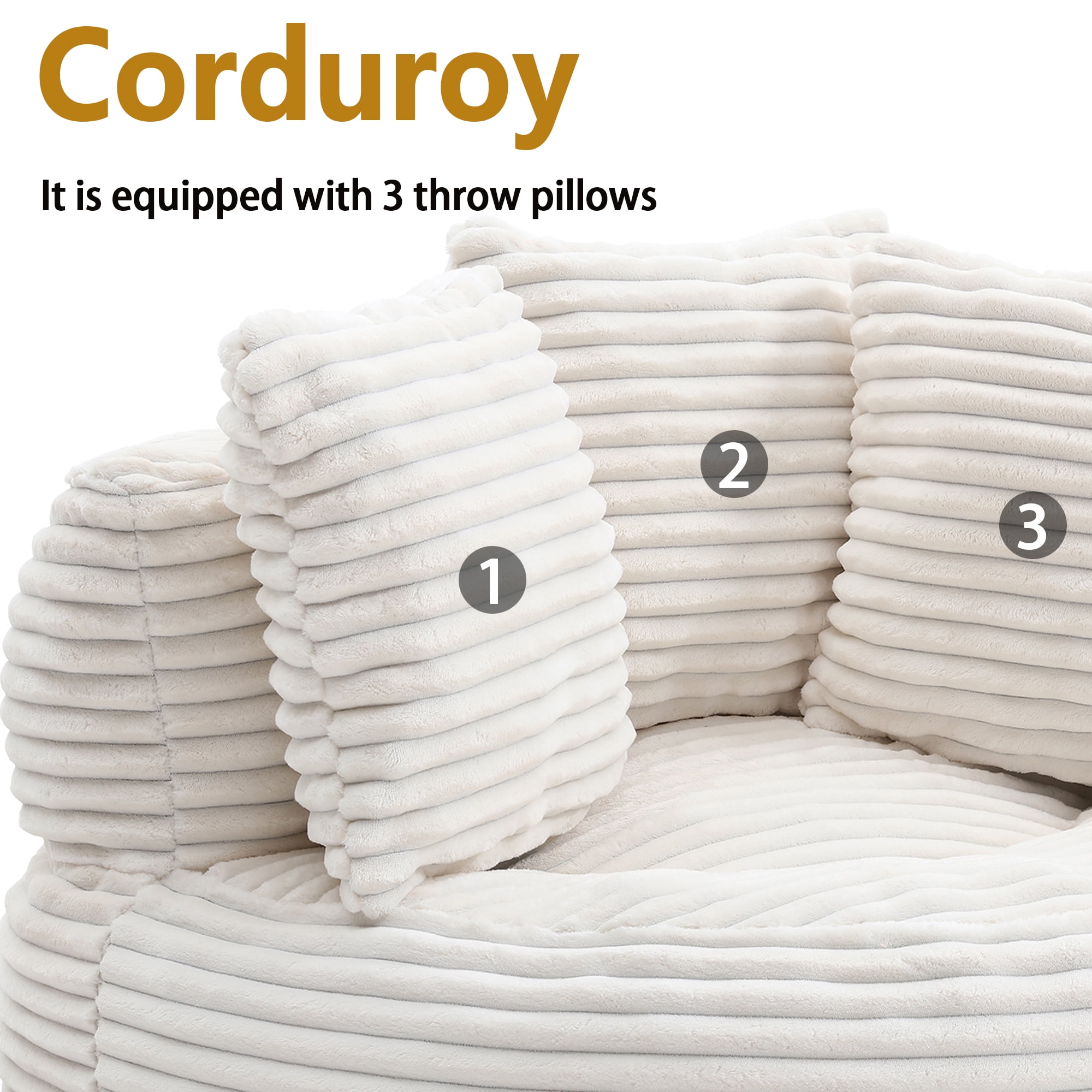 HIUU 45"Corduroy Bean Bag Chair with Pull String,Large Bean Bag Chair for Adults,Oversized Beanbag Couch for Bedroom,Fireplace Lazy Sofa Chair
