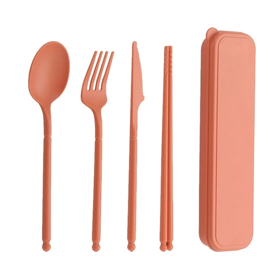 Hvmvliv Picnic Cutlery Set Wheats Straw Chopsticks Knife Fork and Spoon 4-Piece Set with Storage Box Outdoor Camping Travel Portable Casual Cutlery Set, Children's Tableware Gifts Orange