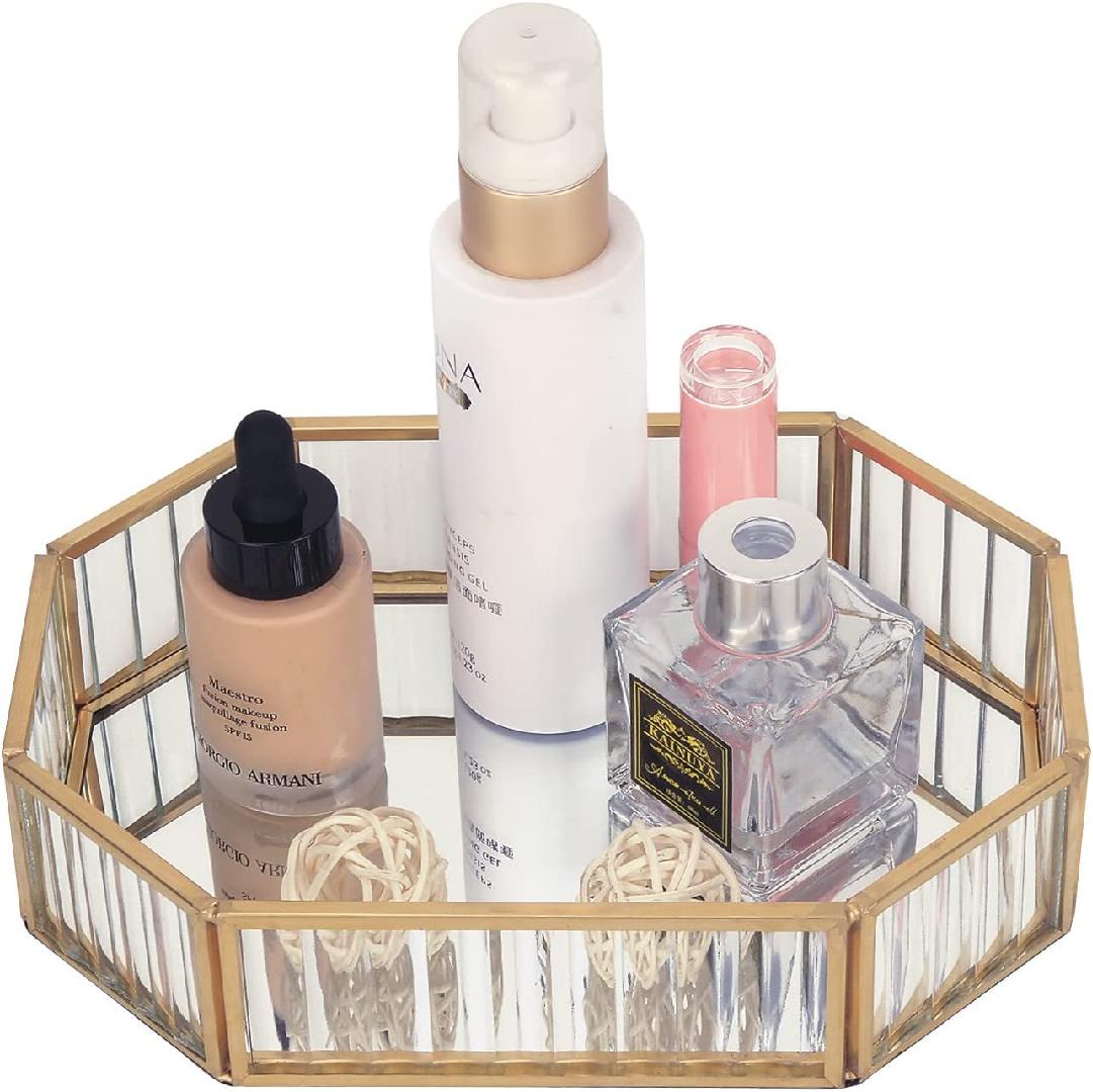 Metal Decorative Tray Mirror, Gold Mirror Tray Perfume Tray Mirror