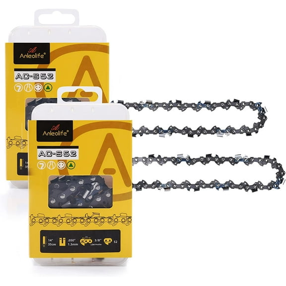 Anleolife Chainsaw Chain 14” Low Kickback, 52 Drive Links for Oregon, Craftsman, Echo, (2 Pack)