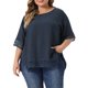 thumbnail image 1 of Blusas Casuales de Manga Corta de Encaje de Talla Grande para Mujeres Agnes Orinda, Cuello Redondo, 2X, Azul Marino, 1 of 6