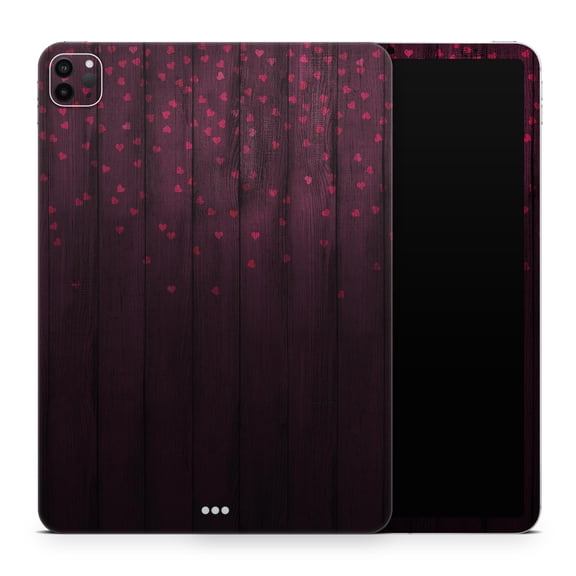 DesignSkinz Falling Micro Hearts Over Burgundy Planks of Wood Full-Body Skin Decal Wrap Cover for iPad (A1219/A1337)