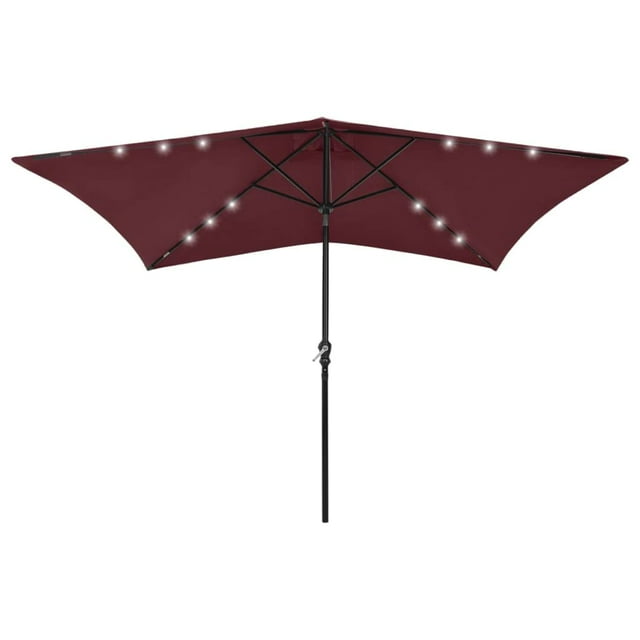 Parasol SKM con luces LED y poste de acero rojo burdeos 2 m x 3 m