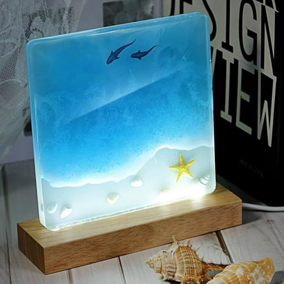 Ocean LED Art Lamp,Handmade Resin Sea Decor with 30K-Hour Lifespan - Unique Home/Office Gift