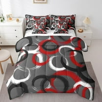 Erosebridal Gray Black Red White Bed in a Bag Twin Size, Geometric Circle Bed Set, Contemporary Abstract Bed Sheets Setp with Comforter, Breathable Bedroom Decoration, Reversible 7 Pieces