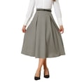 thumbnail image 1 of Falda de cuadros vintage de cintura alta con cinturón A-Line para mujer INSPIRE CHIC en negro y albaricoque XS, 1 of 6