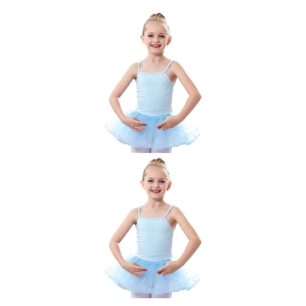 Qarigey Traje de ballet de color sólido para niña, traje de práctica de entrenamiento de baile con falda, ropa, regalo de cumpleaños, azul Azul 140cm 2piezas