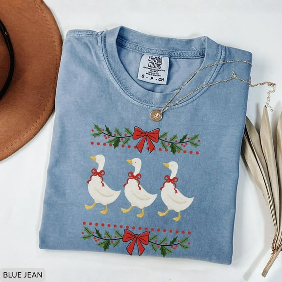 Funny Three Geese Christmas Comfort Colors T-Shirt, Silly Goose Gift For Her, Vintage Festive Unisex Top