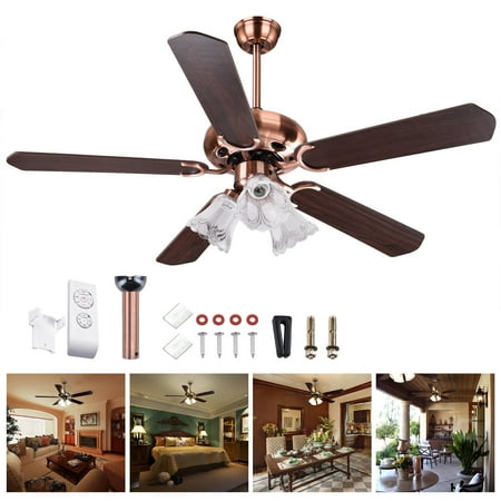 

KCIVSOU 48Inch 5 Blades Ceiling Fan Light Red Antique Copper Remote Control Without Bulb