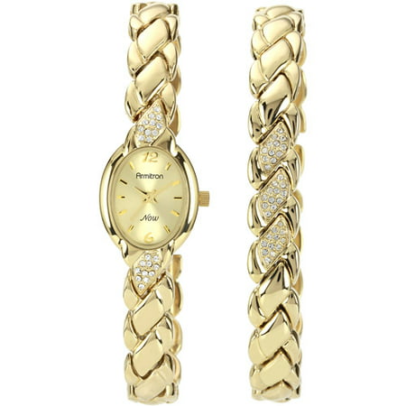 Armitron Women's Now Collection Crystal Accent Watch and Bracelet Set, Gold Tone