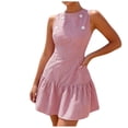 thumbnail image 4 of Pounoo Dresses for Women Sleeveless Round Neck Striped Decorative Buttons Dresses Weekend Outings Soft Breathable Relaxed Fit Sundresses Gift, 4 of 9