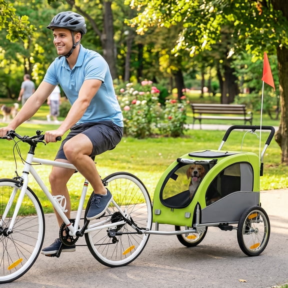 Aosom 2 in 1 Dog Bike Trailer, Foldable Pet Stroller, Dog Bicycle Trailer with Suspension, for Medium Dogs up to 44 LBS, Green