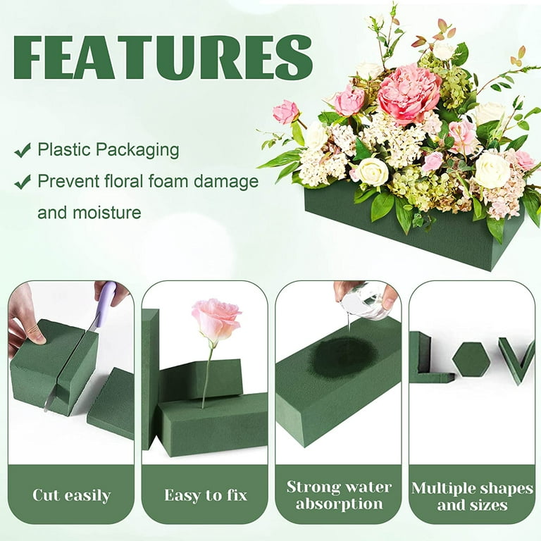 Happon 2 Pcs Wet Floral Foam Blocks Green Flower Foam Bricks Arrangement  Supplies for Artificial or Fresh Flowers (8.85 x 4.13 x 2.55 in) 
