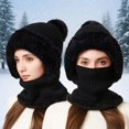 thumbnail image 2 of Daznico Ribbed Knit Pom Pom Balaclava Hat Lined Windproof Integrated Neck Gaiter Thermal Face and Ear Warmer Winter Headwear for Outdoor Activities in Cold Weather, 2 of 5