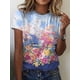 thumbnail image 3 of Camiseta informal de verano para mujer, camisetas de manga corta con estampado de flores, Tops de calle para mujer, con cuello redondo Camiseta holgada, Top, 2022, 3 of 5