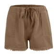 thumbnail image 4 of LIIPEE Women Jean Shorts Casual Elastic High Waist Tassels Drawstring Denim Shorts With Pockets Female Trendy Daily Wear Going Out Shorts,Khaki,L, 4 of 6