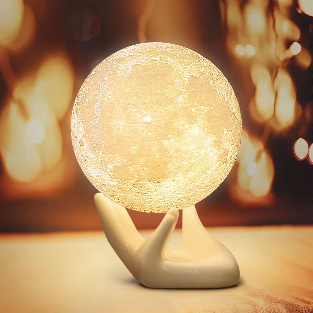 3D Moon Lamp With Touch Control - 4.7 Inch Night Light Warm & White LED