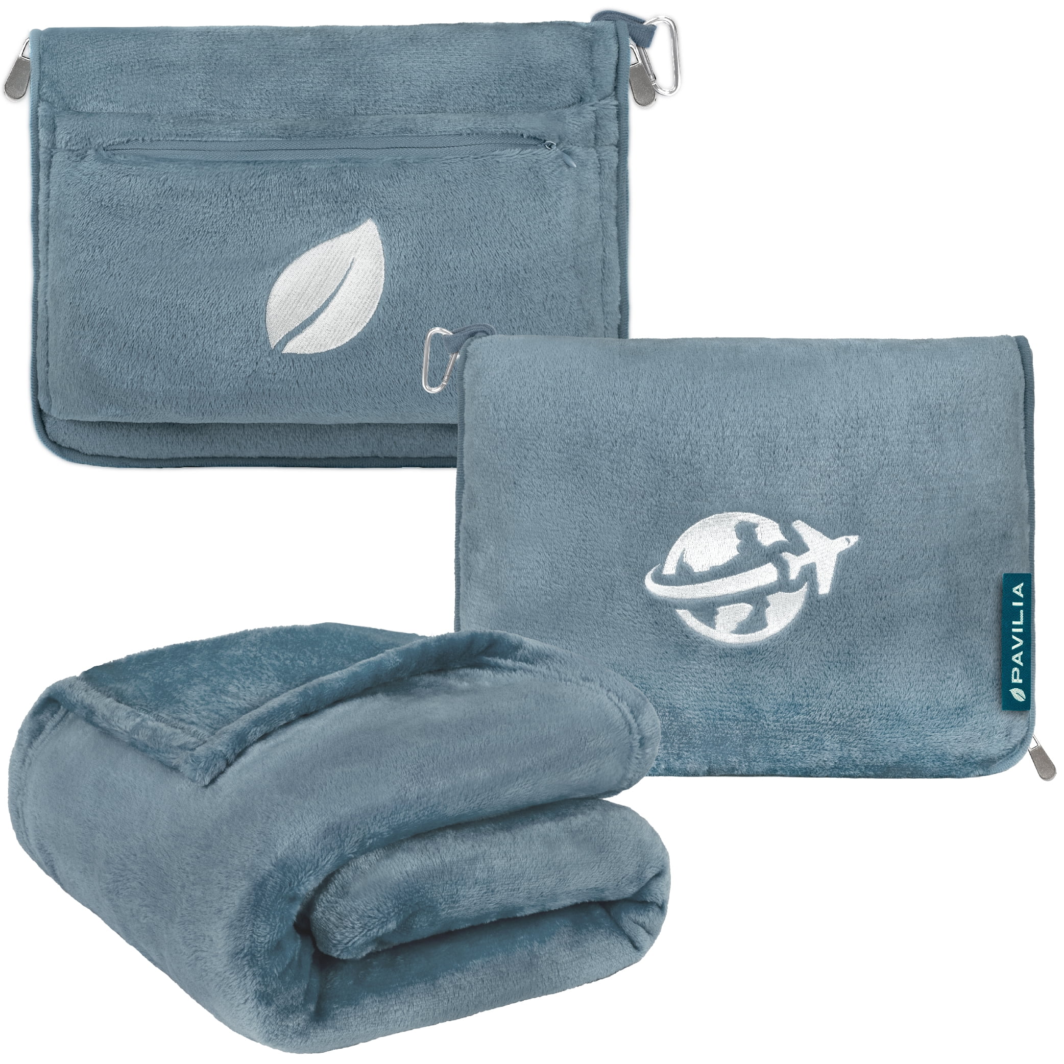 PAVILIA Travel Blanket and Pillow Set, Airplane Blanket Compact 2in1