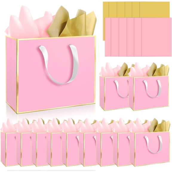 12 Pack Fancy   Bags with Handles and 24 Tissue Paper, Medium Size11.8"x10"x4" Inch for Birthdays, Weddings, Party Shopping, Corporate Gifts, Valentine's Day, Holiday ( )