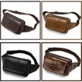 thumbnail image 3 of Riñonera de cuero para hombre, capa superior de piel de vaca, para exteriores, bandolera, bolso de pecho, bolso pequeño retro de cuero genuino para hombre, 3 of 6