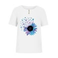 thumbnail image 4 of USSUMA Womens Blouses Tops Dressy Sunflower Print Tops for Women Casual Summer Round Neck Plus Size Tunic Women's Short Sleeve Plus Size Linen Cotton Graphic T-Shirts Trendy, 4 of 5