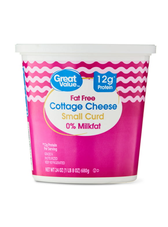 Great Value 0% Milkfat Small Curd Fat Free Cottage Cheese, 24 oz
