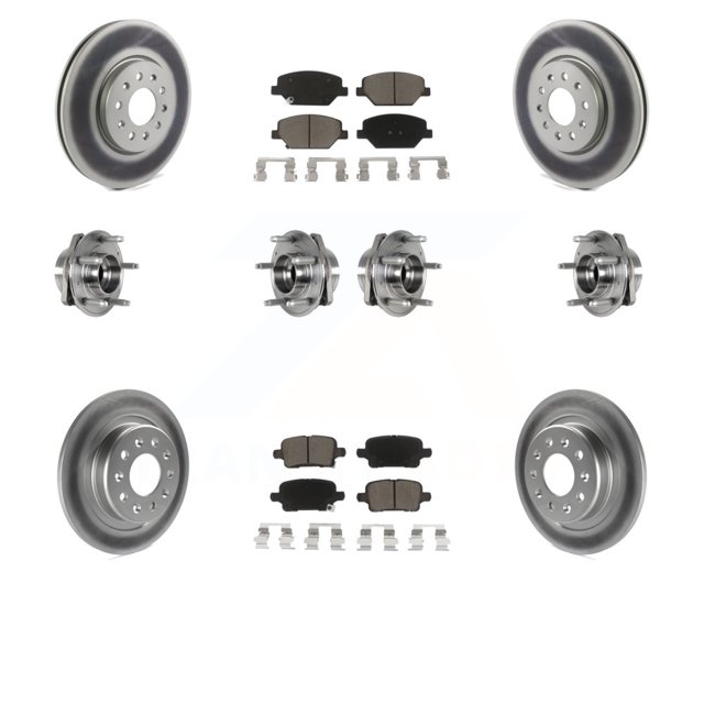 Transit Auto Front Rear Hub Bearings Assembly Coated Disc Brake Rotors and Ceramic Pads Kit (10Pc) for Car Buick LaCrosse Regal TourX - Left Right Side (Driver Passenger) KBB-123677