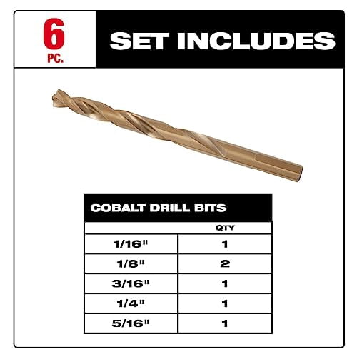 Milwaukee 6Pc, Cobalt Red Helix Drill Bit Set for Drill Drivers 48-89-2330