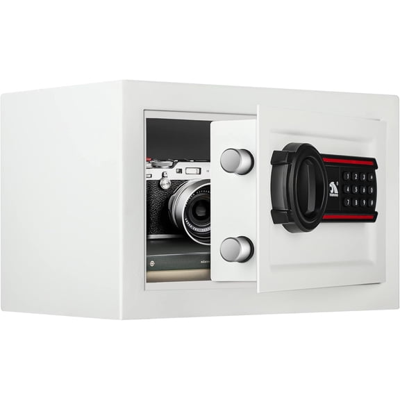 TIGERKING Digital Keypad Safe Box, 0.5 Cubic Feet Small Safe Money Safe Lock Box Cabinet Safes, Solid Alloy Steel Office Hotel Home Mini Safes for Cash Jewelry Documents(White)