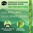 thumbnail image 2 of shiyou-Rope \u2013 150 Feet x 1/4 Inch (7mm) \u2013 Green Gray \u2013 Strong All-Purpose Utility Rope \u2013 Camping, Crafting, Flag Pole, Indoor & Outdoor \u2013 Polypropylene Nylon Poly Lightweight, 2 of 4