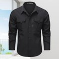 thumbnail image 2 of BiZtdJrK Men's Long Sleeve Fishing Shirt with Pockets Solid Casual Button Up Lapel Cargo Shirts Outdoor Work Going Out Tops, Black, M, 2 of 10