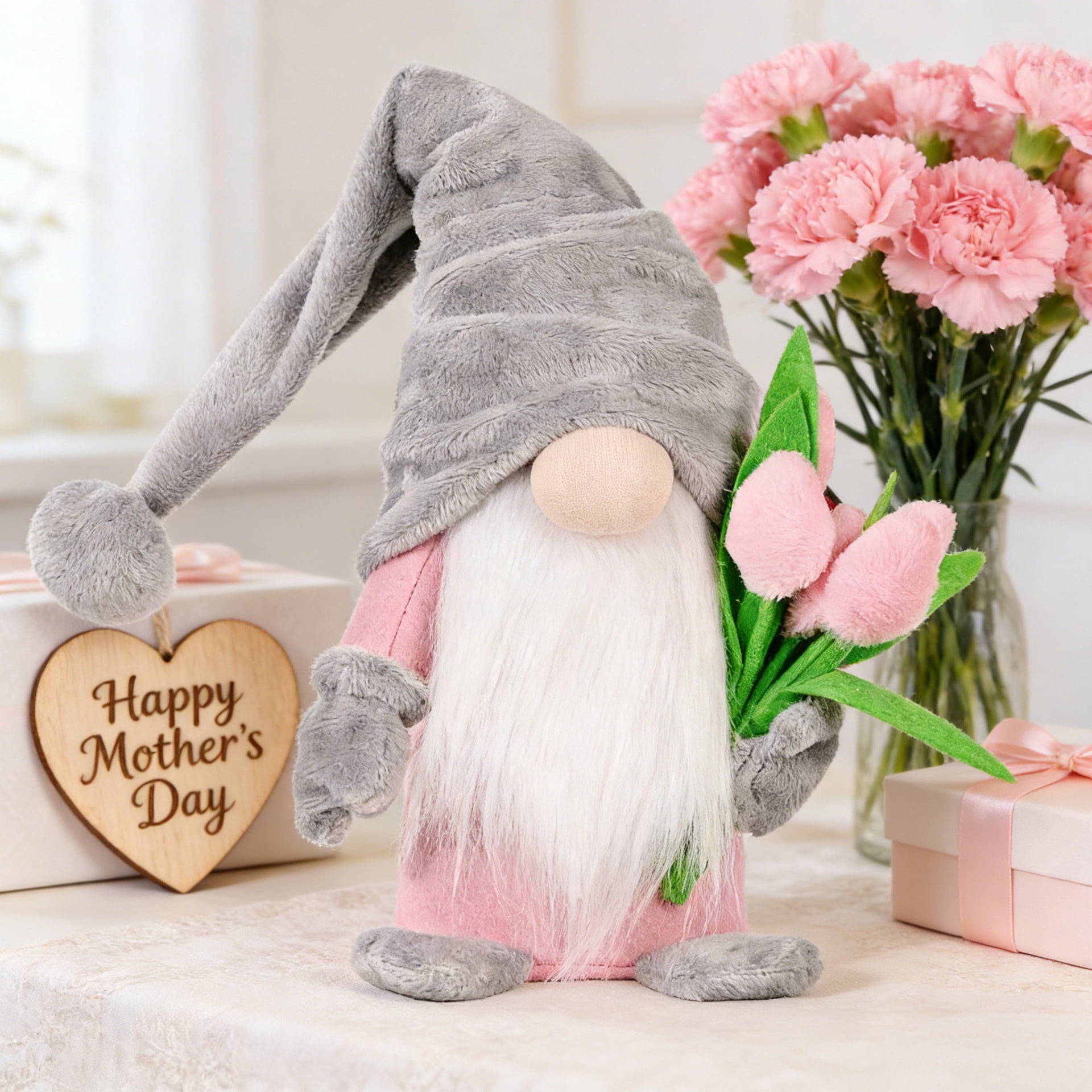 Spring Decor,2Pack 15 in Handmade Plush Gnomes with Tulip Bouquet Decorations for Home Classroom Office Shop,Mother's Day Teachers' Day Easter Gifts,Spring Gnomes Plush Table Decoration