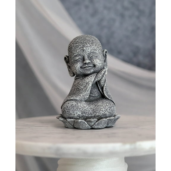 Ebros Zen Meditating Japanese Jizo Monk W/ Tilted Head On Lotus Statue 4" Tall
