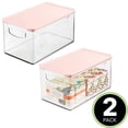 thumbnail image 2 of mDesign Deep Plastic Bathroom Storage Box with Lid/Handles, 2 Pack, Clear/Pink, 2 of 8