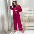 thumbnail image 3 of Women's Classic Button Down Satin Silk Pajama Set - Long Sleeve Top & Pants for Sleepwear/Loungewear, 3 of 7